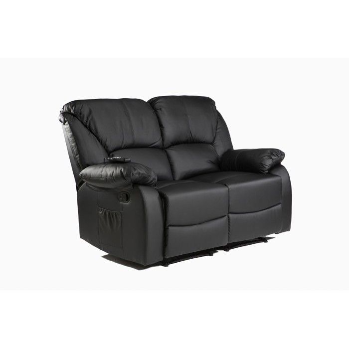 ECODE Canapé 2 places inclinable avec massage par ondulation vibrante, chaleur lombaire, similicuir ECO-8590/2 noir