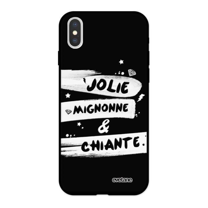 Coque pour iPhone X/ Xs Silicone Liquide Douce noir Jolie Mignonne et chiante Ecriture Tendance et Design Evetane