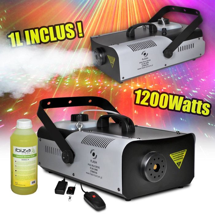 Machine à fumée 1200W capacité 2L + télécommandes et étrier + 1L de liquide FLASH FLM1200