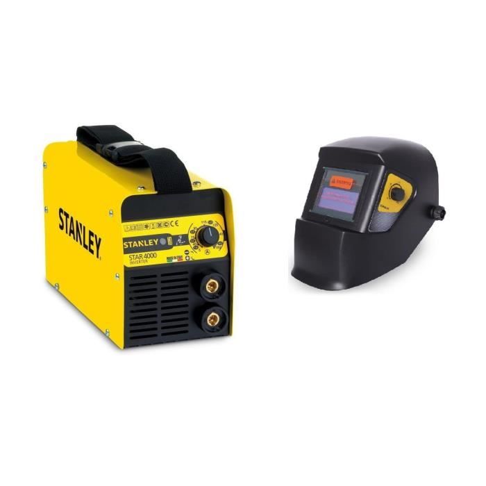 STANLEY Poste à souder inverter Star4000 160A avec cagoule de soudure LCD automatique 9/13 + lot de 5 électrodes