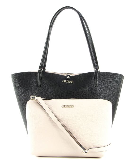 Guess - Sac cabas réversible femme tendance en simili-cuir bicolore Alby (hwvg7455230) black/stone  taille 30 cm