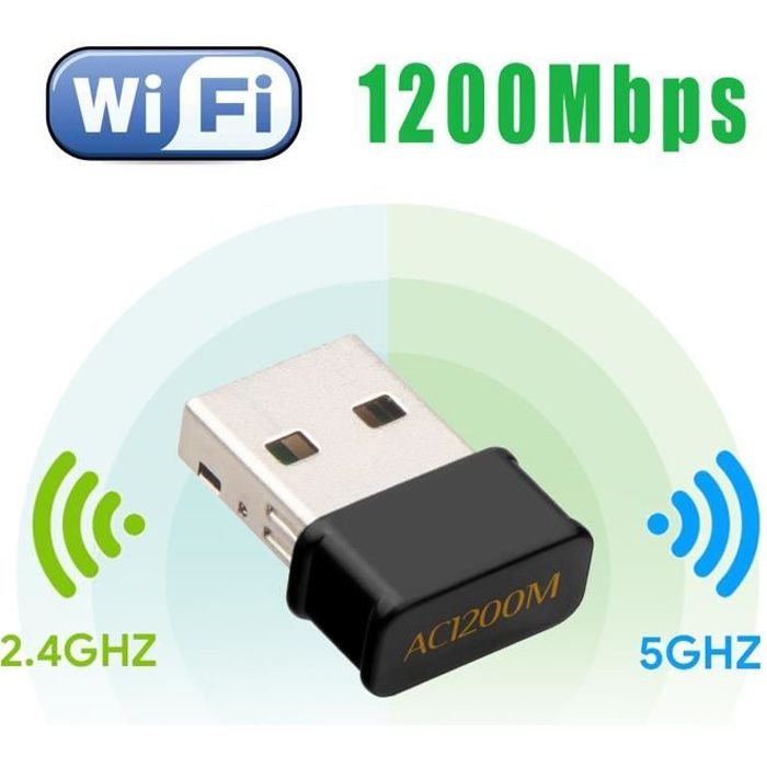 Mini USB WiFi Adaptateur - Maxesla 1200Mbps Clé Wifi Dongle AC Dual Band, WiFi Wireless Adaptateur Compatible avec Windows 7/8/8.1/1