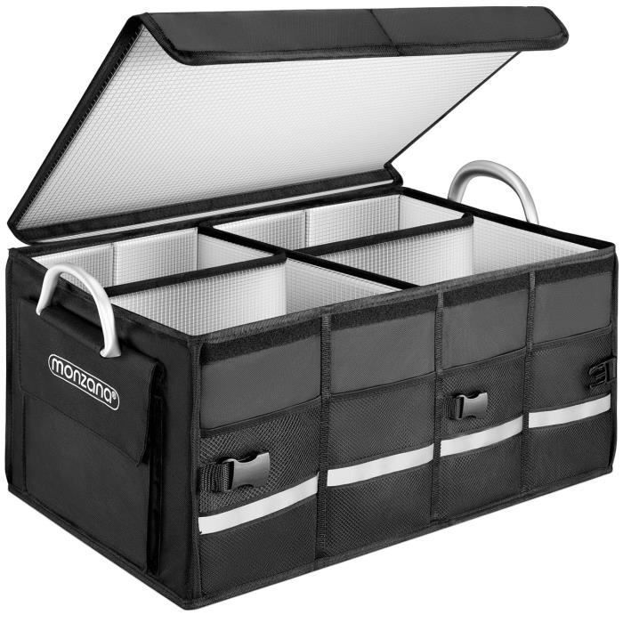 Organisateur de Coffre de Voiture Noir Isotherme MDF Isolant Couvercle 63l Pliable Parois renforcées Sac de rangement voiture