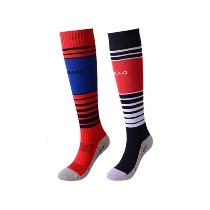 Lot de 2 Paires Chaussettes de Football Enfant Chaussettes de Sport Protection Respirantes Antidérapant - Noir-rouge Noir
