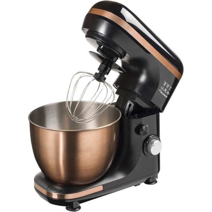 Robot de cuisine 4 en 1 (pétrir, remuer, battre, mélanger) 7 niveaux de vitesse, 1 000 W, Design en acier inoxydable/cuivre Bestron