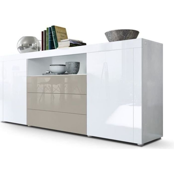 Buffet laqué blanc / Gris sable 167 cm