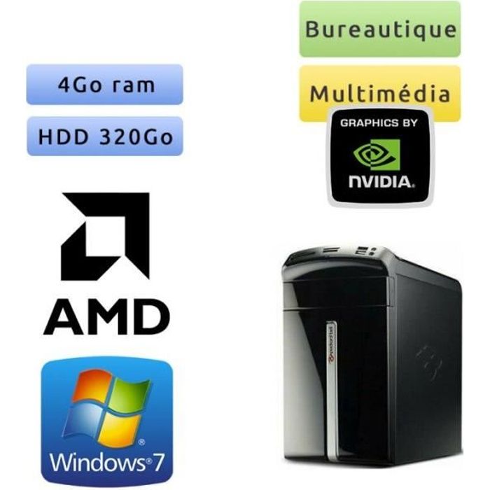 Packard Bell iMedia S1300 - Windows 7 - 2.8Ghz 4Go 320Go - Ordinateur Tour Bureautique PC Noir