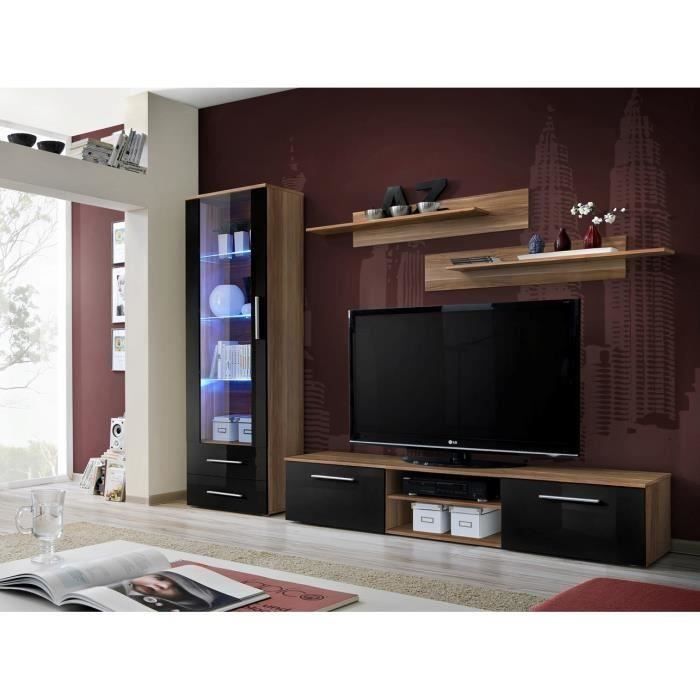 Meuble TV GALINO A design, coloris prunier et noir brillant. Meuble moderne et tendance pour votre salon. 37 Noir