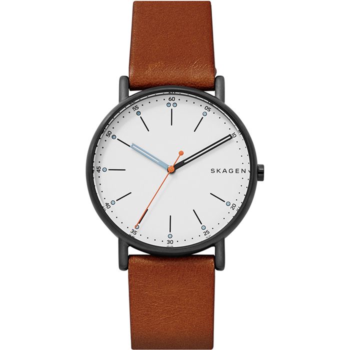 SKAGEN HOMME 40MM BRACELET CUIR BOITIER ACIER INOXYDABLE QUARTZ MONTRE SKW6374