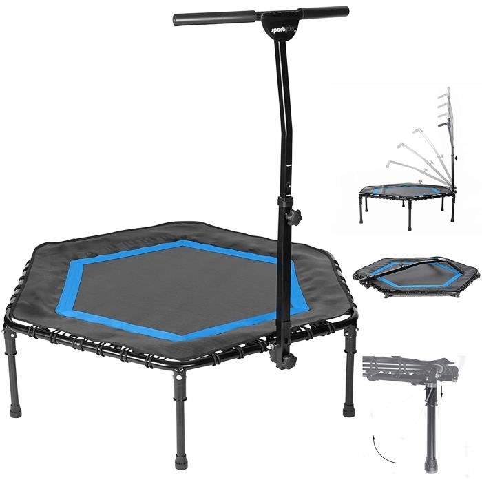 Trampoline de Fitness - SportPlus, Pliable, 126 cm, poignée en forme T réglable en hauteur sur 5 positions, bleu