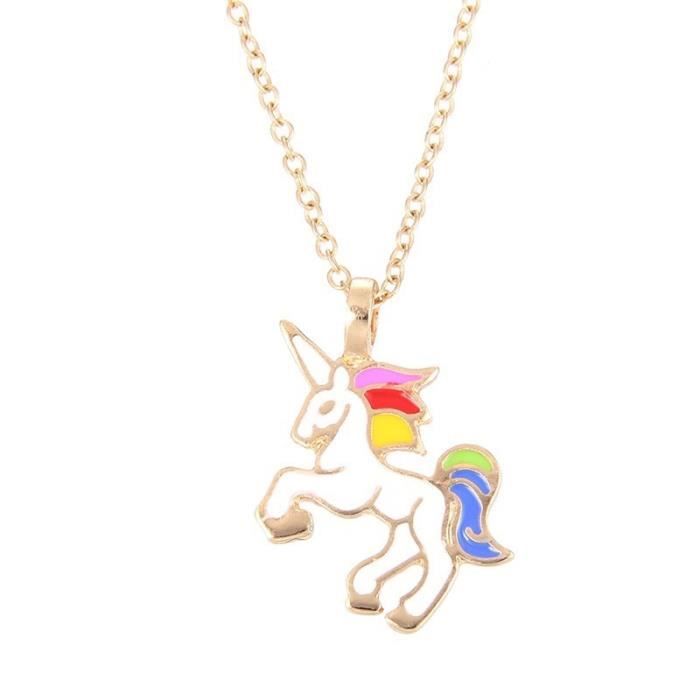 BLANC Collier Pendentif Cheval de Licorne en Poterie Verni de Couleur Bijoux Fille Cadeau Enfant