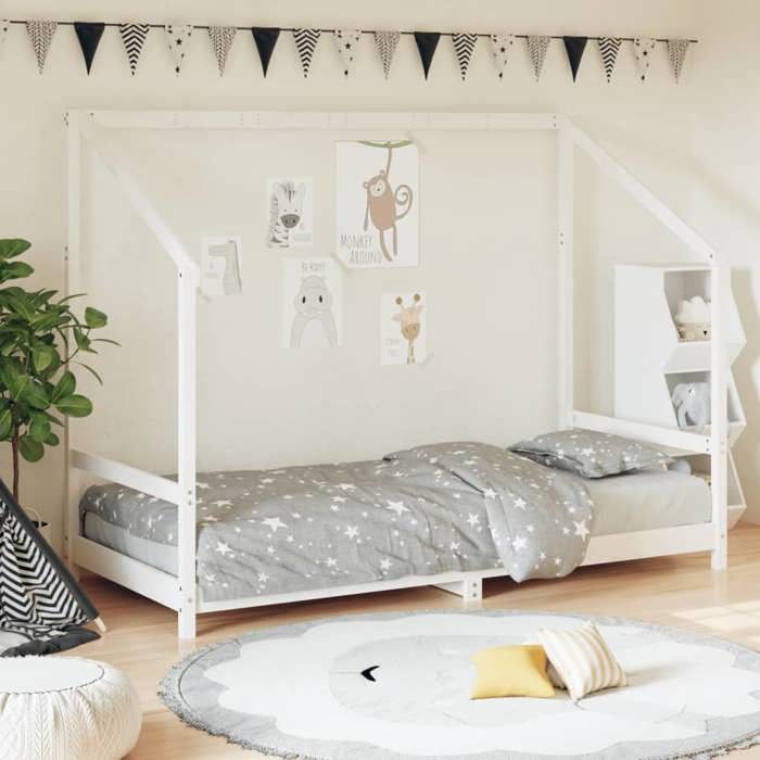 vidaXL Cadre de Lit pour Enfants Lit Simple avec Sommier à Lattes Meuble de Chambre à Coucher Moderne Blanc 90x190 cm 835713