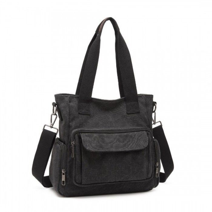 Sac à main - KONO - Hobo - Toile canvas - Bandoulière & poignée - 28x12x30 cm - Noir Sac à main - KONO - Hobo - Toile canvas - Bandoulière & poignée - 28x12x30 cm - Noir