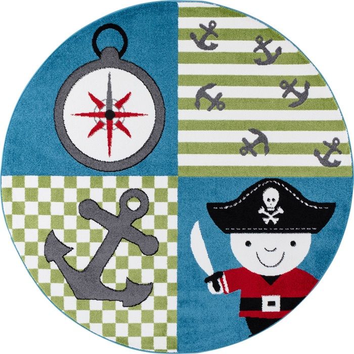 Tapis Rond Pour Chambre D'Enfant 120 Cm Motif Animaux - Éléphant Et Cœurs, Crème Gris - Poils Doux Et Confortables