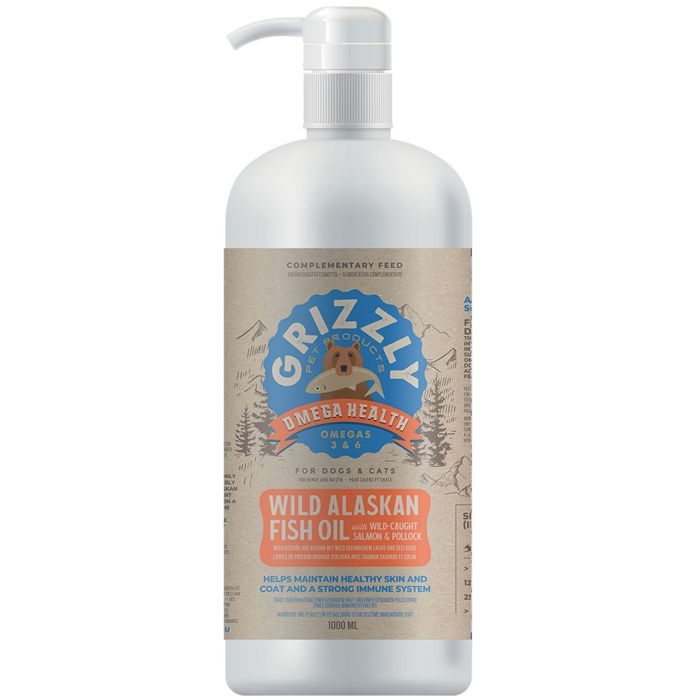 Aliment complémentaire - GRIZZLY - Huile de poisson 1 L - Huile de saumon et colin - Riche en Oméga 3 - Pour chien