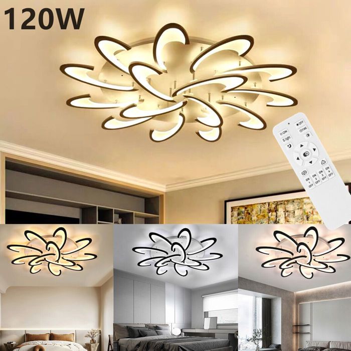 Plafonnier LED Intelligent 48W - Dimmable, RGB, Télécommande Et APP - 70x70 Cm Noir - Pour Salon, Chambre, Bureau