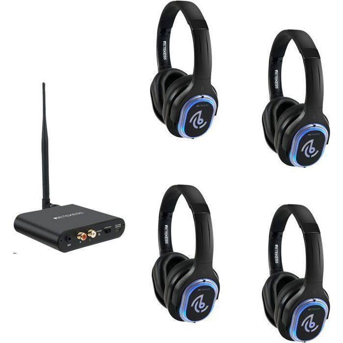Retekess TA003 Silent Disco Headphones Set 3 Canaux portée de 200m pour Thérapie sonore yoga méditation respiration(4 casques)