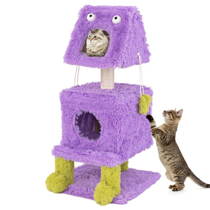 Meilleurs prix pour GOPLUS Arbre à Chat en Forme de Monstre, Tour pour Chat à 3 Niveaux, 2 Condos pour Chat, Poteaux à Gratter en Sisal, Jouets
