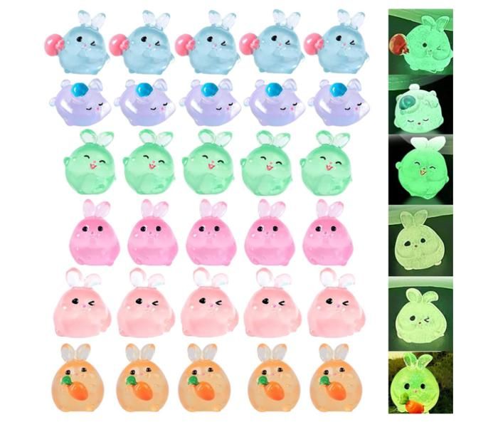 Lot de 30 Mini Figurines de Lapins en Résine Mini Animaux Lumineux Mini Figurines en Résine Figurine Miniature Décoration Jardin