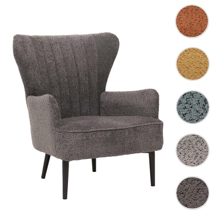 Fauteuil Lounge HWC-K37 Chenille (500g/m²) Oeko-Tex gris foncé
