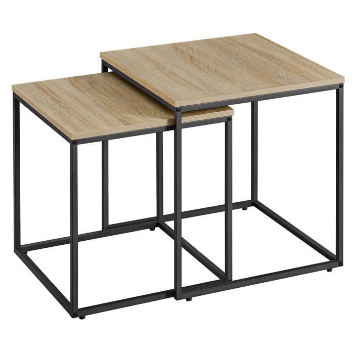 Lot de 2 tables basses gigognes carrés aspect bois sonoma -  50 x 50 x 505 cm et 45 x 45 x 455 cm