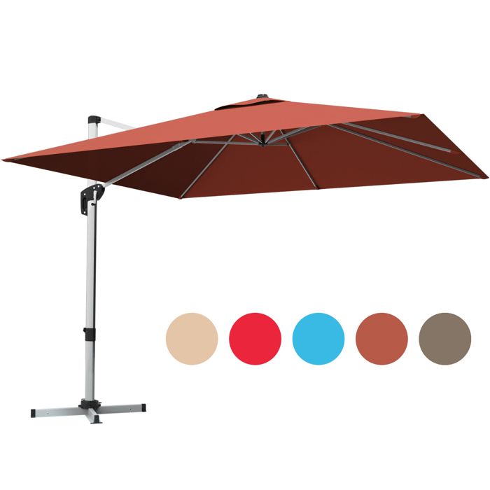 Parasol de Jardin 3x3M - GOPLUS - Parasol Déporté Carré Inclinable à 5 Angles - Rotatif à 360°- Pied en Croix - en Alu - Orange