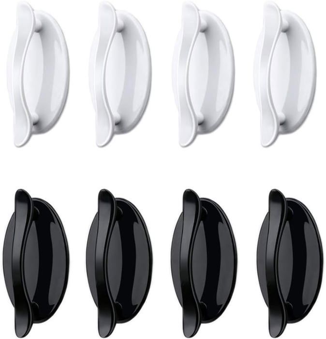 Lot de 8 poignées autocollantes boutons adhésifs auxiliaires pour portes tiroirs et armoires 2 couleurs (noir et blanc)