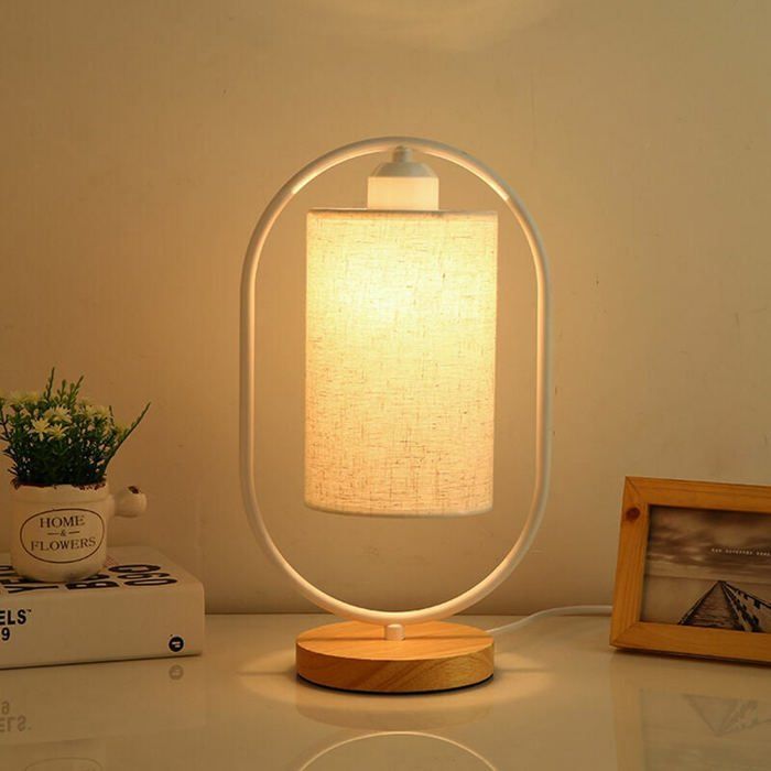 Lampe de Chevet LED avec Abat-jour en Tissu Moderne Design Élégant pour Chambre Salon Bureau (Ampoule LED 5W)