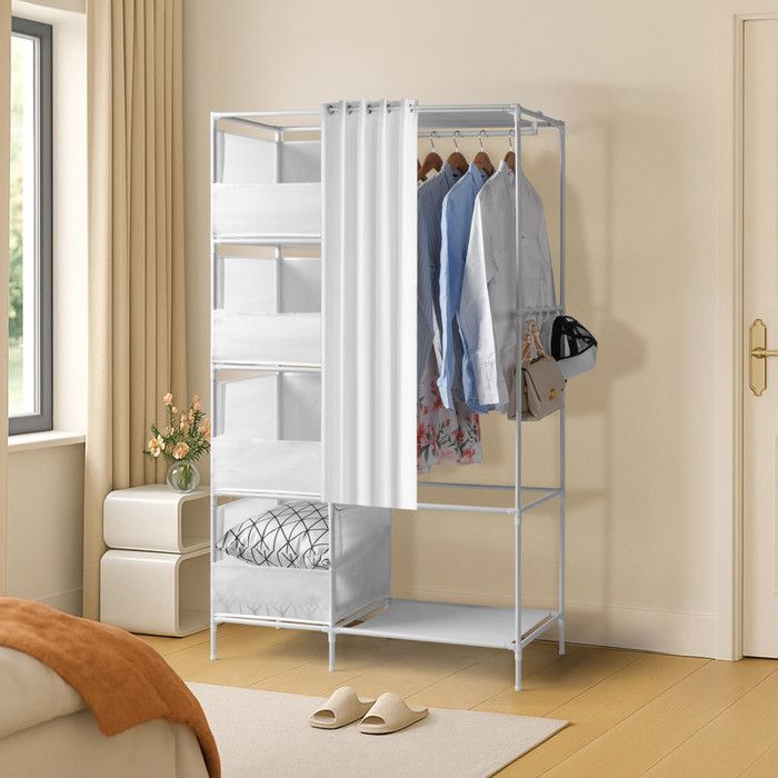 ALIGHTUP - Armoire Penderie Armoire de chambre Armoire de Rangement 4 Boites en Tissu - Blanc 105*45*170cm ALIGHTUP - Armoire Penderie Armoire de chambre Armoire de Rangement 4 Boites en Tissu - Blanc 105*45*170cm