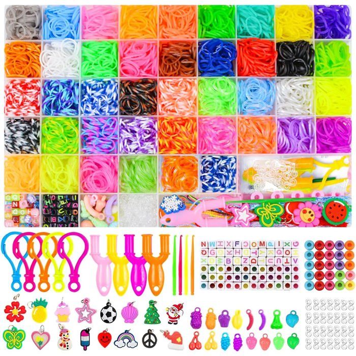 NINGESHOP 3600+ Élastiques Bracelet – Kit Complet Avec 54 Cases, Perles, Pompons Et Outils – Loisir Créatif Enfant 5-12 Ans