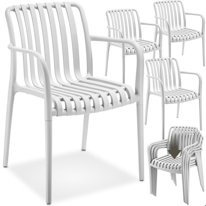 Chaises de jardin - TECTAKE - Lot de 4 chaises ALCUDIA empilables et résistantes aux intempéries 54 5 x 58 x 80 5 cm - Crème Chaises de jardin - TECTAKE - Lot de 4 chaises ALCUDIA empilables et résistantes aux intempéries 54 5 x 58 x 80 5 cm - Crème
