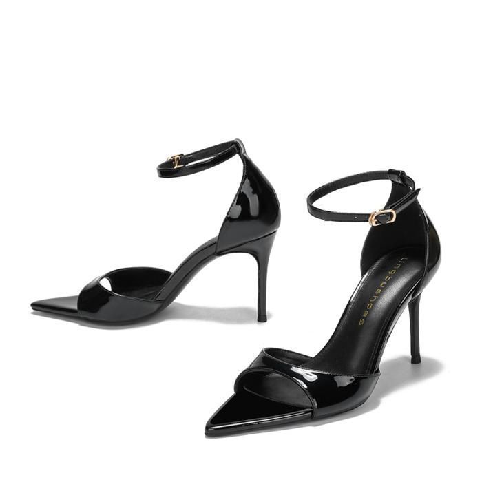 ECELEN Sandales à Talons Aiguilles Femme – Bout Pointu – Bride Cheville –  Noir – Talon 8 cm – Ouvertes et Élégantes