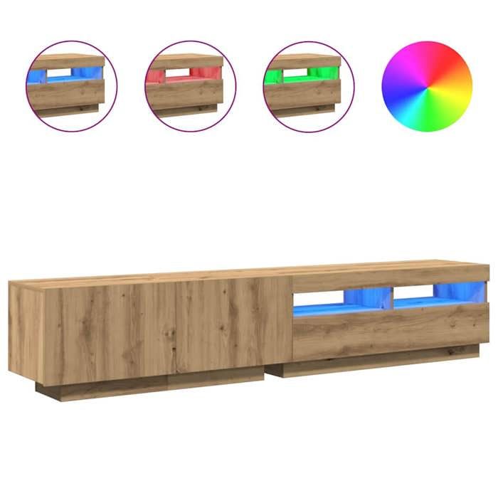 Console TV VENT-FLASH - Banc TV Meuble TV - avec lumières LED chêne artisanal bois dingénierie - Meuble de Salon（36860）ZLH