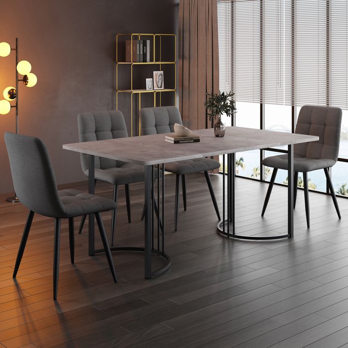 Ensemble Salle à Manger - Merax - 5 Pièces - Gris - Pieds Métal Réglables - Plateau MDF Marbré Ensemble Salle à Manger - Merax - 5 Pièces - Gris - Pieds Métal Réglables - Plateau MDF Marbré