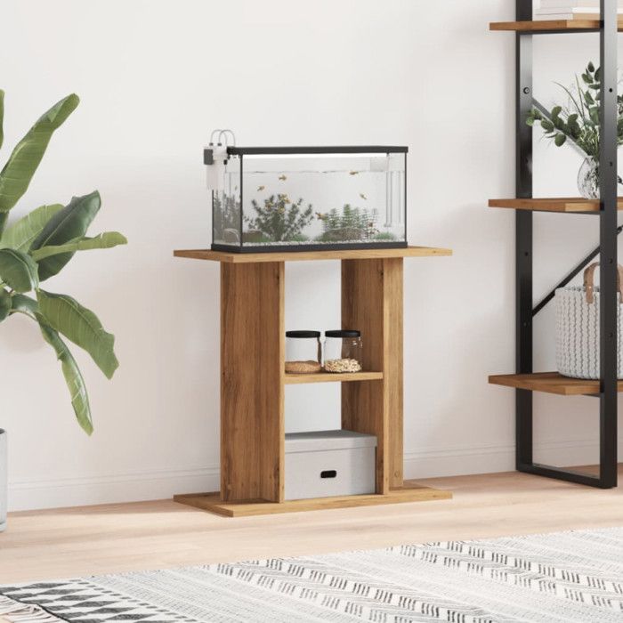 Support daquarium chêne 60 x 30 x 60 cm - bois dingénierie 3 niveaux marron