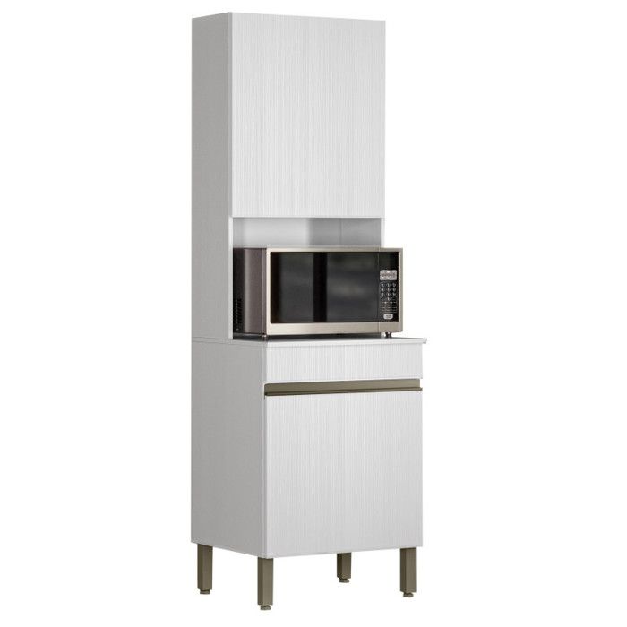 Colonne de cuisine micro-ondes 2 portes 5 niches blanc structuré L60×P53.5×H193 cm