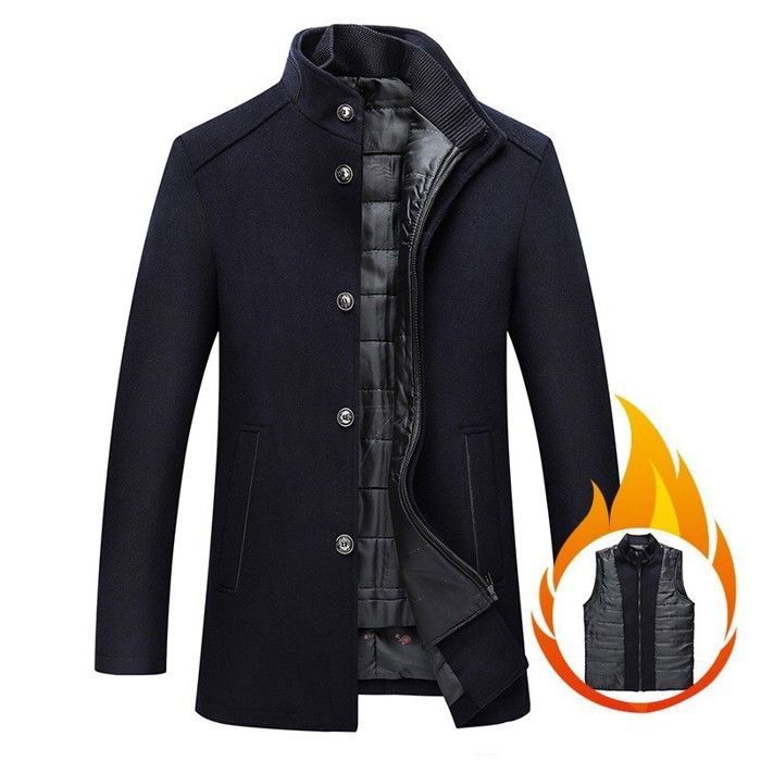 Blouson de Ski Homme Mi-Long Veste de Ski Décontracté Manteau de Sport Chaud - Bleu foncé