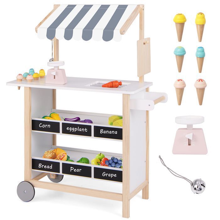 COSTWAY Marchande pour Enfant 3 ans+ Chariot à Crème Glacée en Bois - Grande Jouet d'Imitation 79,5x29,5x100 CM -Cadeau Noel Gris - Jeux - Jouets COSTWAY Marchande pour Enfant 3 ans+ Chariot à Crème Glacée en Bois - Grande Jouet d'Imitation 79,5x29,5x100 CM -Cadeau Noel Gris - Jeux - Jouets
