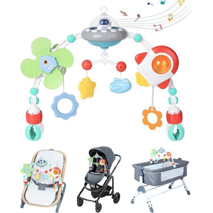 Arche de PoussetteArche Eveil Bebe Jouets MusicauxJouet Poussette BebeJouets Sensoriels Pliables à Suspendre pour Bébé