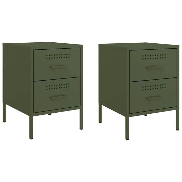 NEW Cabinet de chevet - 2 pcs - Meuble de lit - vert olive 36x39x50 5 cm acier @6118@