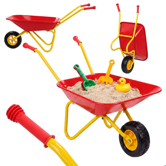 Relaxdays brouette enfant poignées antidérapantes H x L x P : 43 x 74 x 36 cm métal plastique coloris rouge