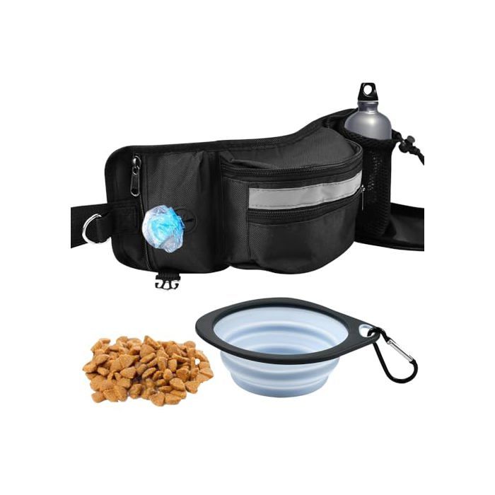 Comparer les prix de Sac Friandises Chien Pochette Dressage Étanche Gamelle Pliable Incluse Voyage/Promenade/Éducation Noir