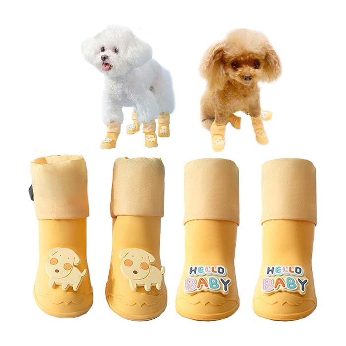 Comparer les prix de Lot de 4 bottes imperméables pour chiens idéales pour la neige et la pluie pour chiens de petite et moyenne taille (jaune)