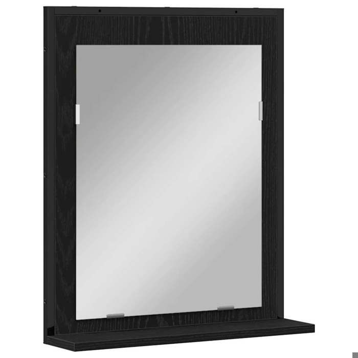 “Winter SaleTOP Armoire de salle de bain Noir - Miroir Chêne noir 50x12x60cm Verre et Bois Ingénierie PRO66909