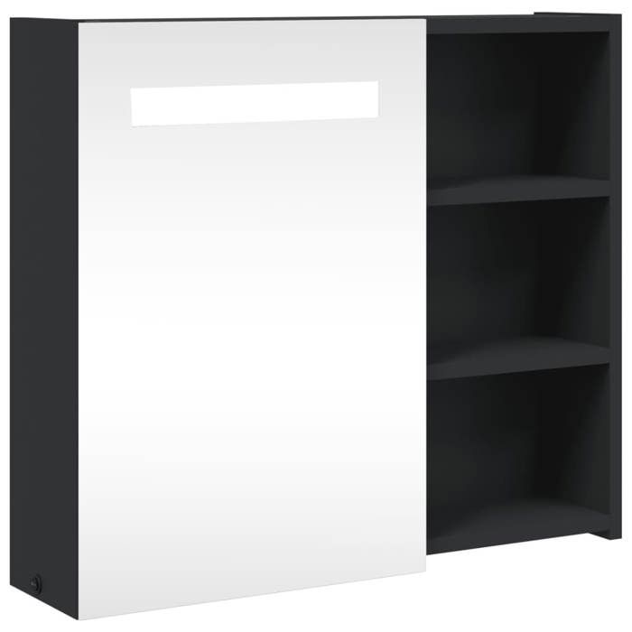 Armoire de salle de bain à miroir LED - vidaxl - Noir - 60x13x52 cm - Miroir 385x52 cm - Étagères fixes - Lumière LED