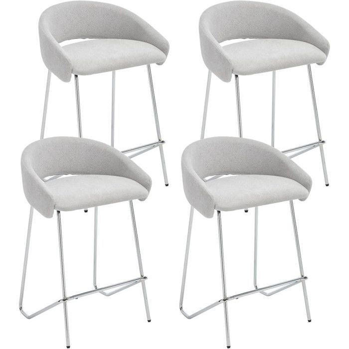 Ya-home Tabouret de Bar Lot de 4 Tabouret Haut Cuisine avec Repose-Pied en Métal Chaise Bar pour Ilot Central Chenille Gris