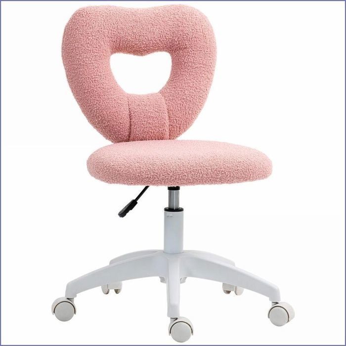 Chaise de Bureau - Dos en Forme de Cœur Teddy-Fleece Réglable en Hauteur - Rose