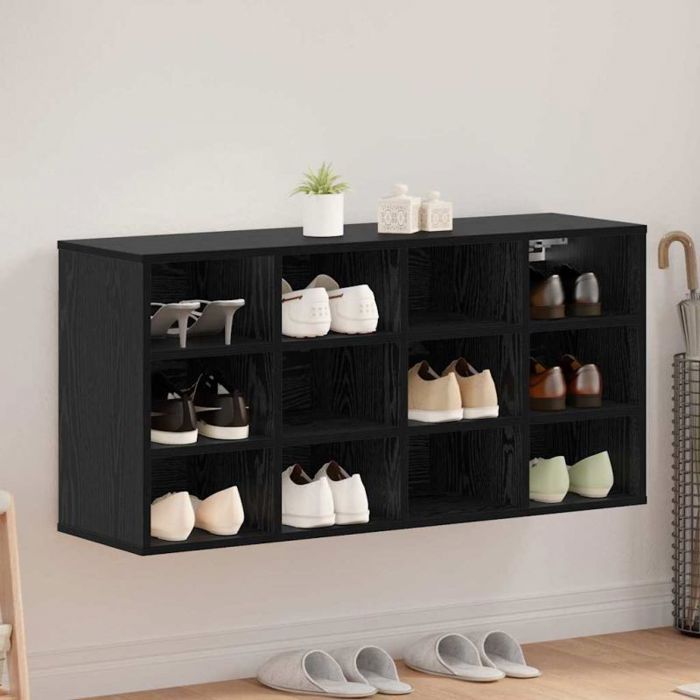 Meuble à chaussures - VIDAXL - 875211 - Chêne noir - 12 étagères - Dos fini