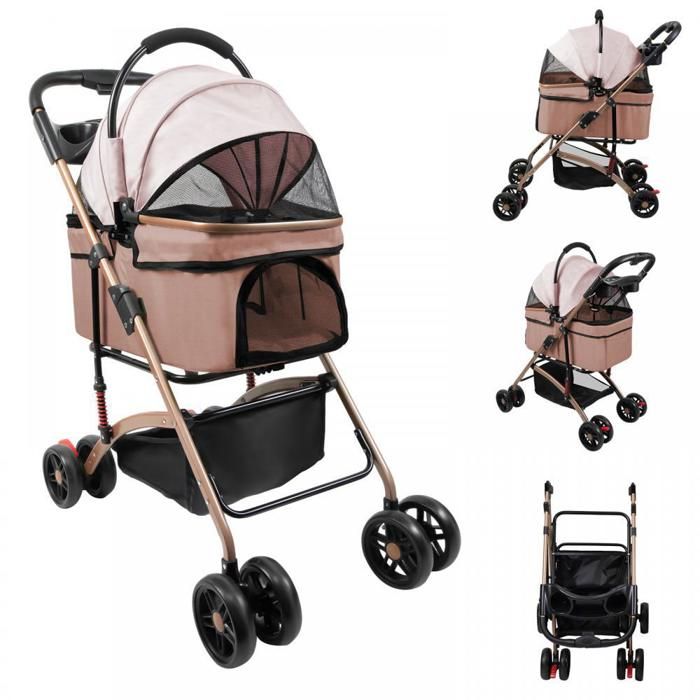 MIPAN.Poussette pour animaux 3 en 1 - Poussette pour chien 4 roues - 96 x 70 x 48cm - Poussette pour Chat - Kaki