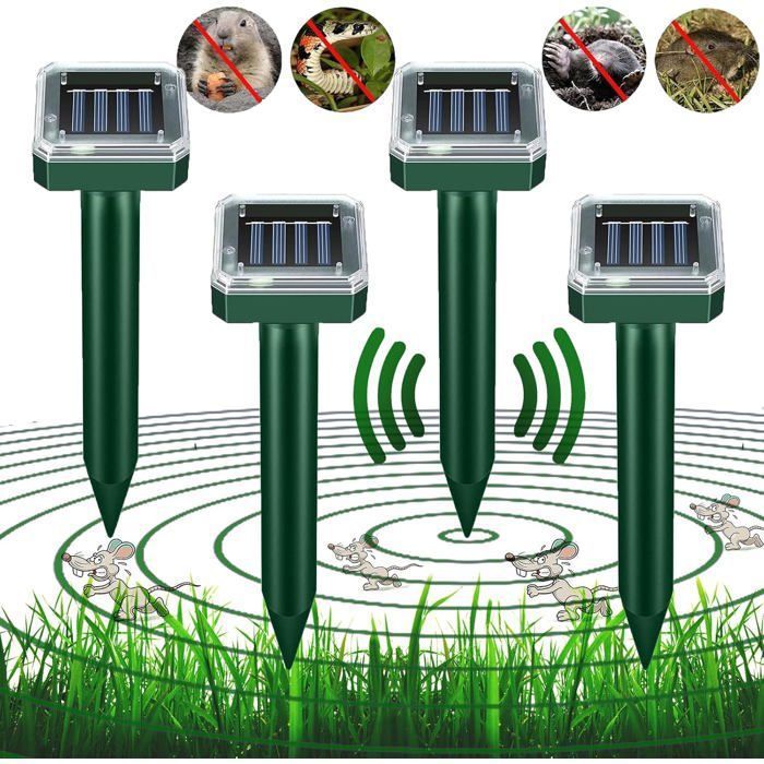 Lot de 4 répulsifs à ultrasons solaires dextérieur répulsif contre les serpentsles insectes à énergie solaire étanche IP66